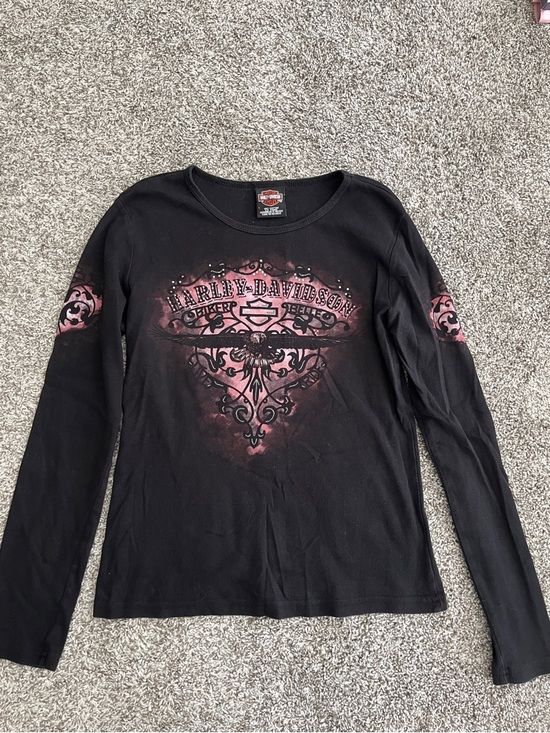 Harley-Davidson Tops - Harley-Davidson Y2K Black and Pink Long Sleeve Shirt